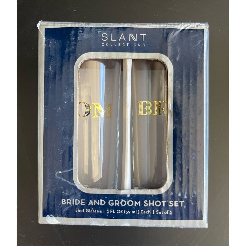 Slant Collections Creative Brands Bride and Groom Set of 2 Shot Glasses 2 Oz NEW
